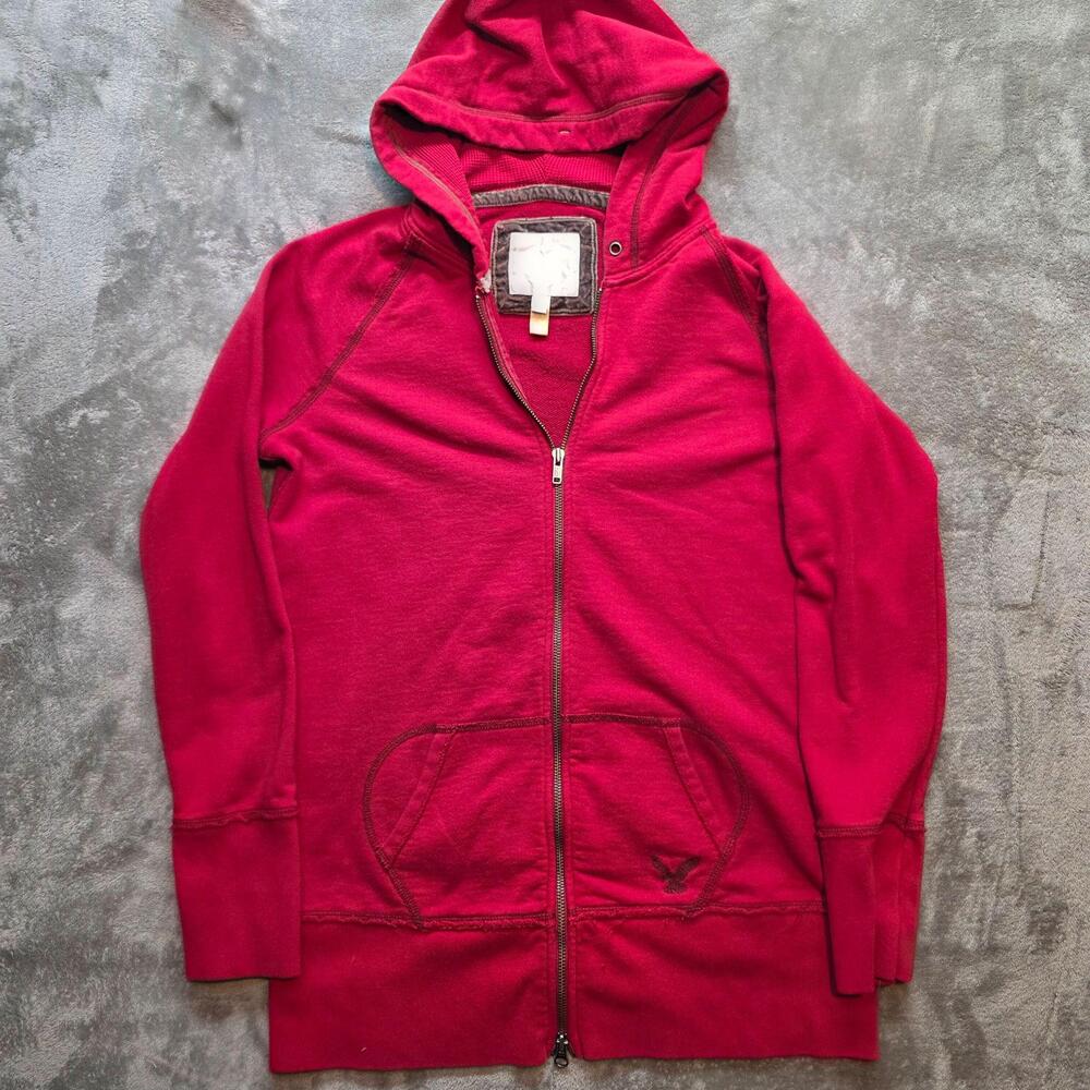 American Eagle Outfitters Hoodie Womens L Red Full Zip Fleece Sweatshirt Casual